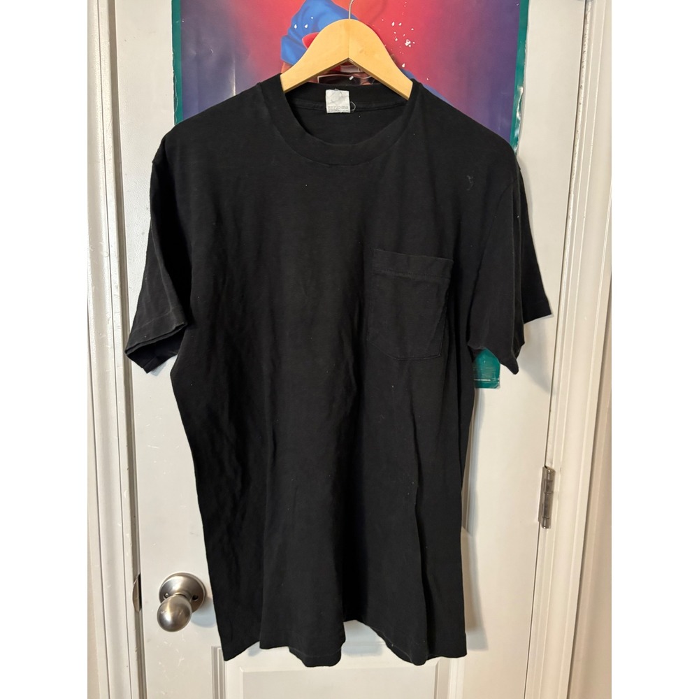 Vintage Fruit of the Loom Black T-Shirt Pocket Tee Mens XL 46-48 Plain